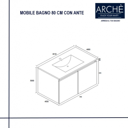 Mobile Bagno 80 cm Sospeso Bianco 2 Ante Lavabo+Specchio